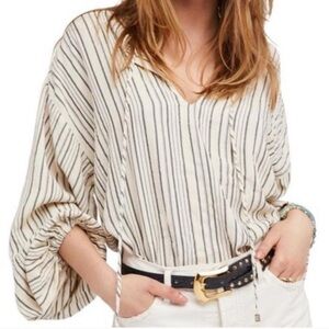 NWT Free People Ryhthm of the Night Tunic Top Ivory / Black Size Large